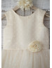 Ivory Polka Dot Tulle Champagne Lining Knee Length Flower Girl Dress 